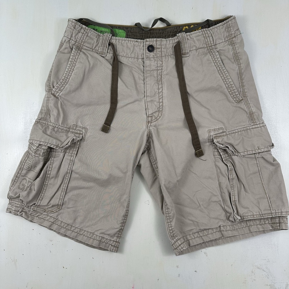 Y2K GAP Cargo Shorts Mens 36x12 Loose BeigeParatrooper‎ Skater Drawstrings Y2K